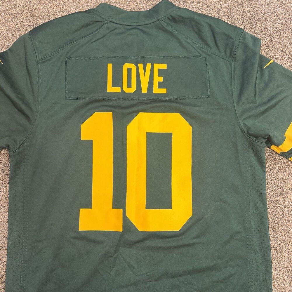 Jordan Love Green Bay Packers Nike NFL Jersey On Field Green Home Yellow Mens M